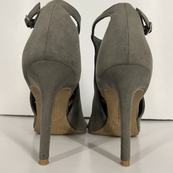 Christian Siriano Taupe / Green Faux Suede Open Toe High Heels Sz 8.5 - Picture 13 of 15